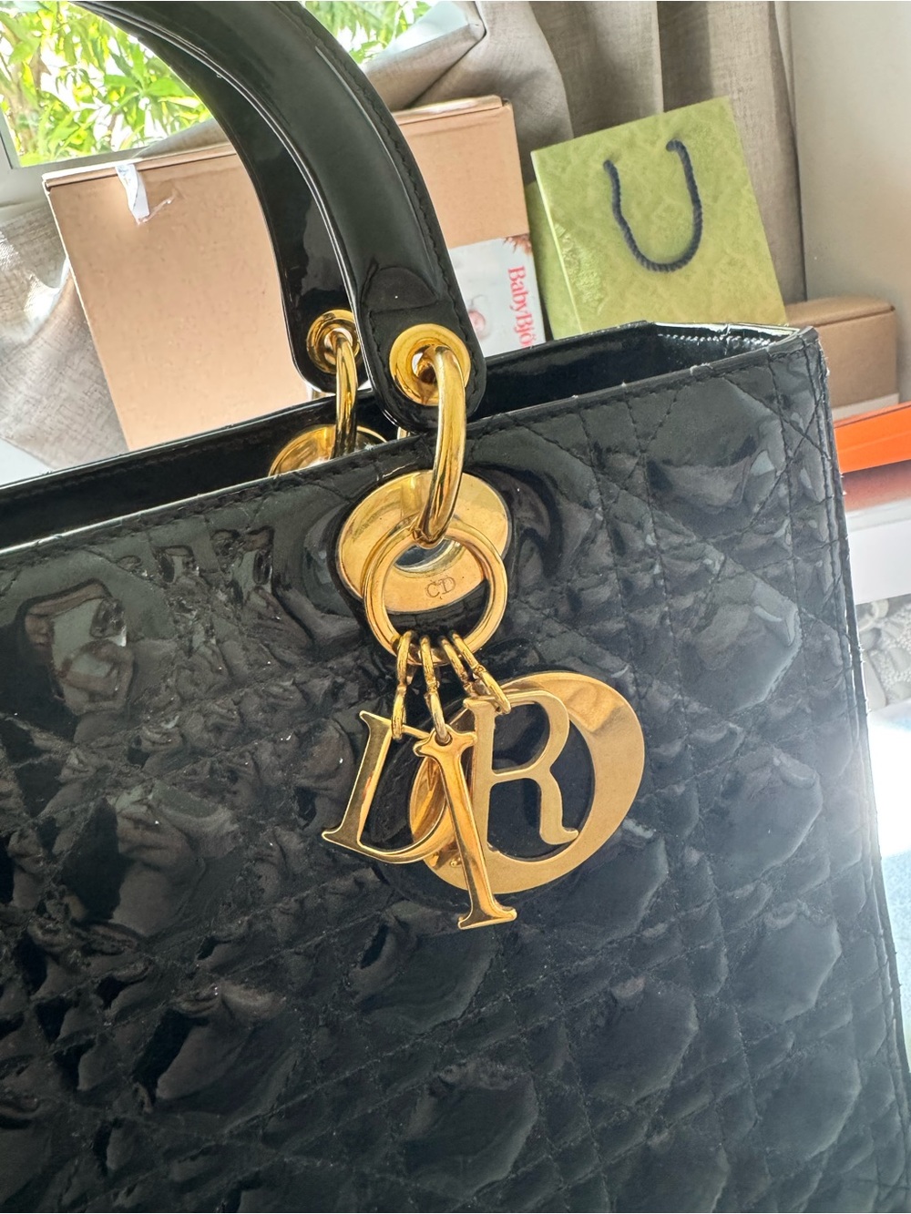 Dior Black Patent Leather Lady Dior Satchel with Gold Hardware Very New - Picture 4 of 11